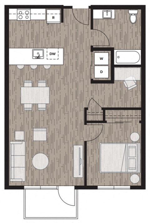 1 bed 1 bath floor plan I at Riverfront Everett, Everett, Washington